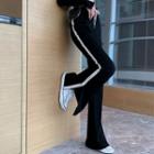 Drawstring Striped Side-slit Boot-cut Sports Pants