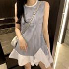 Striped Sleeveless Ruffle Hem Tunic Dress As Shown In Figure - One Size