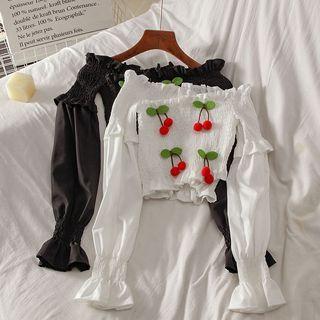 Off-shoulder Cherry Detail Blouse