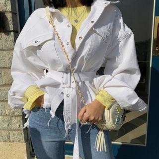 Fray-hem Pocket-detail Jacket With Belt