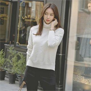 Turtle-neck Dip-back Colored Sweater