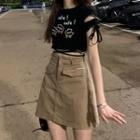 Short-sleeve Cartoon Print Crop Top / A-line Mini Skirt