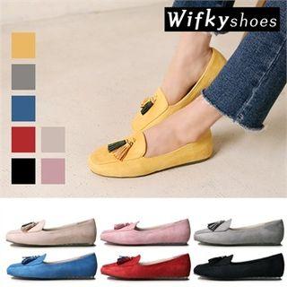 Tasseled Faux-suede Colored Loafers