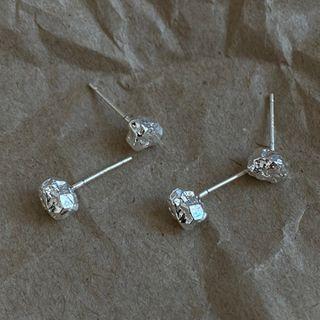 Rhinestone Stud Earring 1 Pair - E370 - Silver - One Size