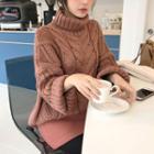 Turtle-neck Cable-knit Sweater Pink - One Size