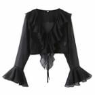 Long-sleeve Ruffled Striped Crop Top