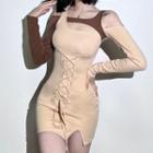Cold-shoulder Asymmetrical Lace-up Bodycon Dress