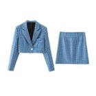 Plaid Cropped Blazer / Mini A-line Skirt