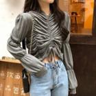 Drawstring Ruched Long-sleeve Cropped Top