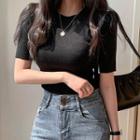 Colored Slit-side Slim-fit Knit Top