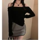 Long-sleeve Off-shoulder Irregular Top / Mini Fitted Skirt