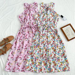 Tie-waist Floral Knotted Midi Dress In 9 Colors