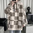 Bear Print Checkered Hoodie