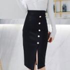 Side-split Buttoned Midi H-line Skirt
