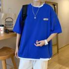 Elbow-sleeve Mock Two-piece Applique T-shirt