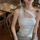 Irregular Slim-fit Knit Sleeveless Top As Figure - One Size