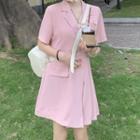 Short-sleeve Pleated A-line Dress Pink - One Size