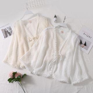 Dotted Ruffled Tie-front Mesh Jacket
