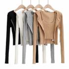Set: Ribbed Knit Camisole Top + Hooded Zip-up Cardigan