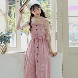 Set: Long-sleeve Sheer Top + Midi Jumper Dress