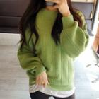 Petite Size Balloon-sleeve Cable-knit Sweater