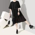 Mock Two-piece Ruffled Dress Black - One Size