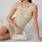 Sleeveless Perforated Knit Dress Beige - One Size