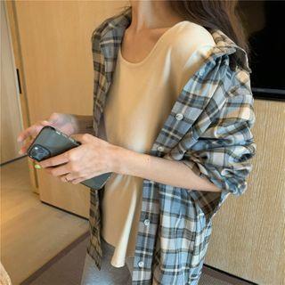 Plaid Shirt / Plain Short-sleeve T-shirt / Sweatpants