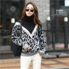 Turtle-neck Leopard Print Sweater Black - One Size