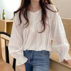 Bell-sleeve Two-tone Blouse