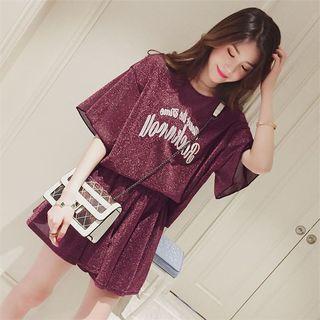 Set: Elbow-sleeve Lettering T-shirt + Mini Skirt