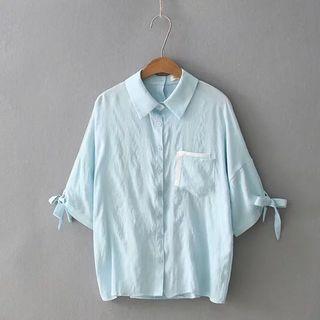 Color Panel Pocketed 3/4 Sleeve Shirt