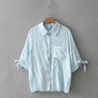Color Panel Pocketed 3/4 Sleeve Shirt