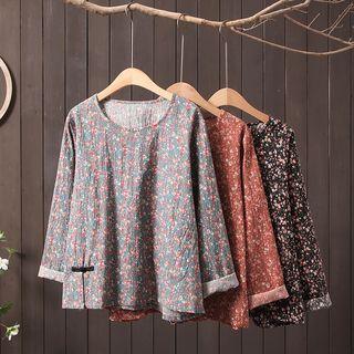 Floral Print Long-sleeve Textured Top