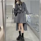 Cropped Blazer / Blouse / Midi A-line Skirt