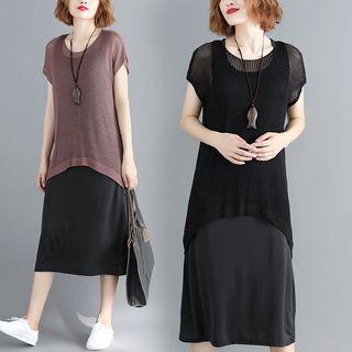 Set: Short-sleeve Mesh Top + Midi Tank Dress