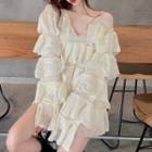Long-sleeve Mini A-line Ruffle Dress