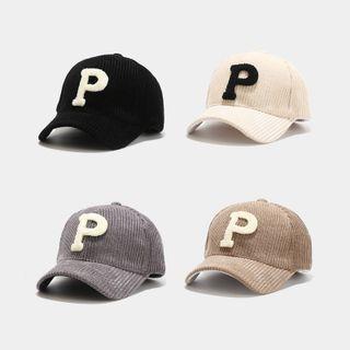 Letter P Applique Corduroy Baseball Cap