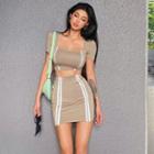 Square-neck Two Tone Cropped Top / High-waist Two Tone Skinny Mini Skirt