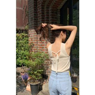 Tie-back Sleeveless Rib Knit Top