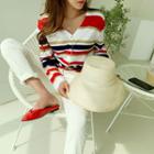 Striped Lightweight Knit Cardigan White - One Size