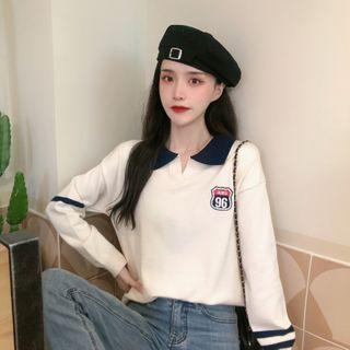 Patched Knit Polo Top
