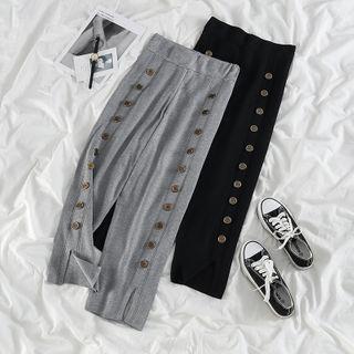 Button-side Slit Straight-cut Knit Pants