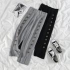 Button-side Slit Straight-cut Knit Pants