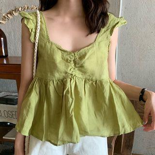 Sleeveless Lace-up Frill Trim Top