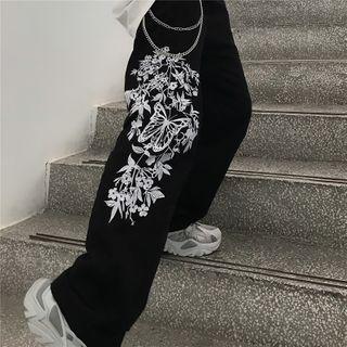 Butterfly Embroidery Harem Pants