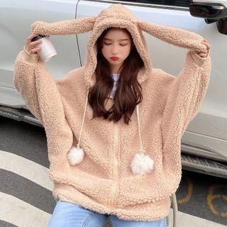 Ear-accent Fleece Zipped Jacket