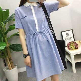 Letter Embroidered Short Sleeve Shirtdress
