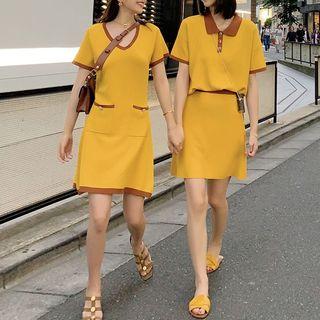 Contrast Trim Polo Shirt + Contrast Trim Knit Skirt / Contrast Trim Knit Dress