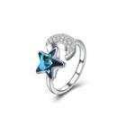 925 Sterling Silver Fashion Star Moon Adjustable Split Ring With Blue Austrian Element Crystal Silver - One Size